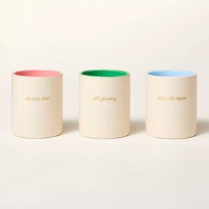 NWT! 3ct Ceramic Jar Candle Set Cream/Green/Pink/Blue - kate spade new york